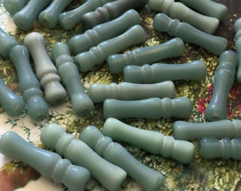 10 Vintage Czech Glass Column Greyish Blue Beads 26x7mm