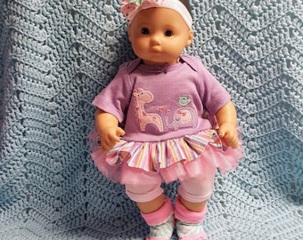 Baby Doll Clothes "Zoo Friends" (15 inch) doll outfit fits Bitty Baby® Twins® Cabbage Patch® dress pants socks headband giraffe elephant