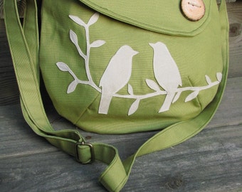 Bird Purse, Tote, Handbag, Handmade Wood Button,3 Large Pockets, one large zipper pocket