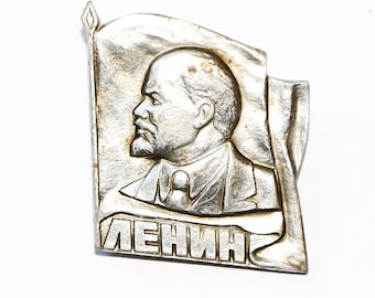 Silver Lenin Badge Soviet Communist Pin Rare Collectible Metal Badges Vladimir Lenin Communism Leader Political Enamel pin Soviet Propaganda