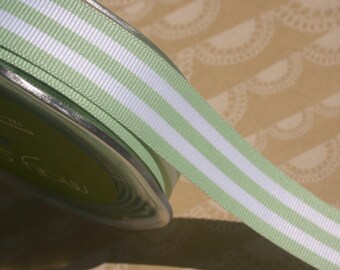 Mint Green Grosgrain Trim - Horizontal Stripes - May Arts Ribbons - 7/8" Wide - 15 Yards - DESTASH SALE