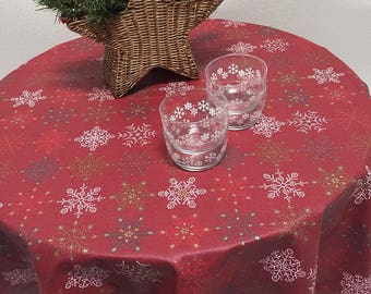 Christmas Tablecloth, Holiday Tablecloth, Coated Red Snowflake Tablecloth