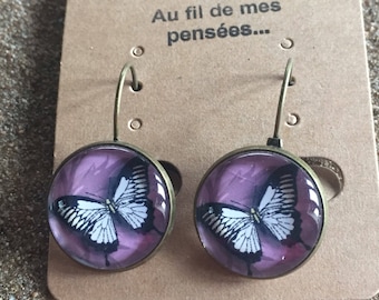 Dangle earrings butterfly and purple