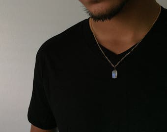 Mens Gold Chain Moonstone Necklace Mens Gemstone Necklace Rainbow Moonstone Necklace Gold Rolo Chain Mens Gold Necklace Gift for Him Mens