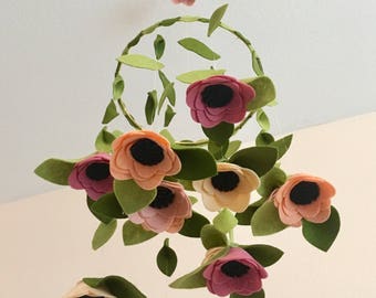 Peony Felt Flower Mobile, Nursery Mobile, Flower Mobile, Custom Flower Mobile, Nursery Decor