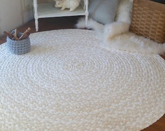 46" Natural and white braided rug shabby chic style