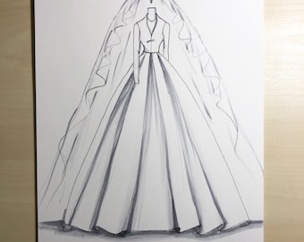 Bridal illustration-Princess Margaret wedding gown Illustration