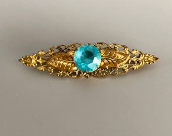 Vintage Czech brooch - brass and rhinestone