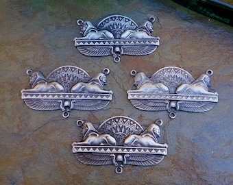 Egyptian Revival Pendant, Sphynx, Pewter, Handmade, 49x29mm, Antique Silver, Priced per Piece