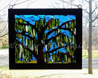 Stained Glass Mosaic - Weeping Willow at the Lake