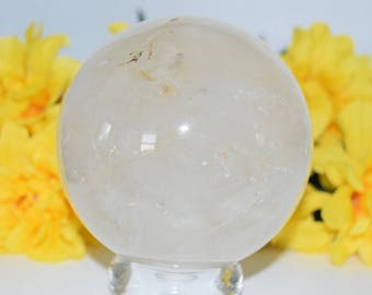 5 lb 6.5oz Natural Clear Quartz Crystal Sphere with stand-Altar Piece, Reiki Crystal Therapy, Crystal Grid, Protection, Wicca, Healing