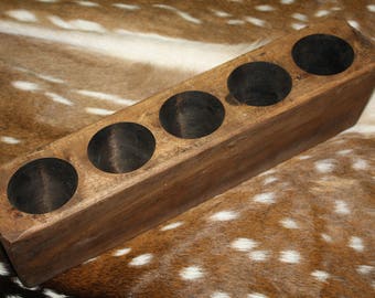 5 Hole Wooden Sugar Mold Wood Candle Holder Primitive