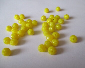 Vintage Czech Lemon Yellow Round Beads