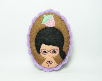 A girl who loves strawberries felt brooch