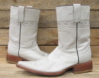 Vintage Mens Rudell Sz 6EE White Leather Cowboy Boots Size 6EE