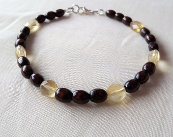 Citrine bracelet, Gemstone bracelet, bracelets for men, unisex bracelet, wood bracelet, crystal bracelet, yellow bracelet, citrine, hand cut