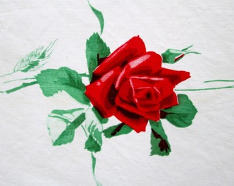 Vintage Wilendur Tablecloth Table Cloth American Beauty Rose Roses Red White Floral Table Linens 1940s 1950's Vintage Kitchen Linens