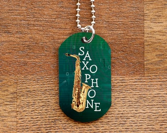 Saxophone Dog Tag Necklace for Band Geeks