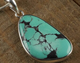 4.1cm TURQUOISE & STERLING SILVER Pendant - Turquoise Pendant, Natural Turquoise Necklace, Turquoise Jewelry, Turquoise Stone Pendant J1082