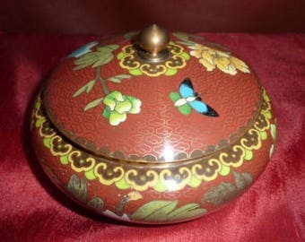 Jewelry box copper Asian eamille * 13 cm * flowers and butterflies