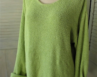 Silk, Linen Sweater/ Chico's Design/ Plus Size Pullover/ Gorgeous Green/ Holiday Wear/ Chic and Shabby/ Shabbyfab Thrifted Funwear