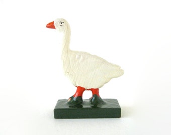 VINTAGE WOODEN GOOSE - Old German children's toy wooden miniature / child's nursery room decoration / white goose figure