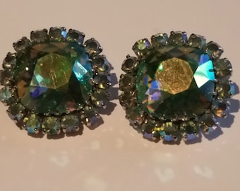 Bright Green Aurora Borealis Vintage Earrings