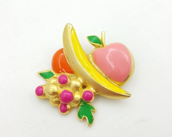 Fruity Enamel Brooch Mid Century Modern signed M Gent