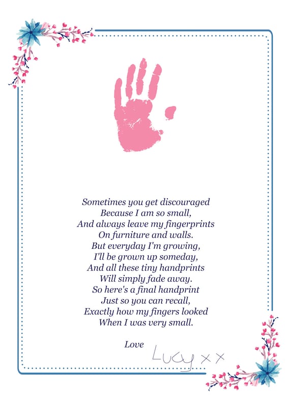 handprint poem fathers day gift digital download a4 and a3