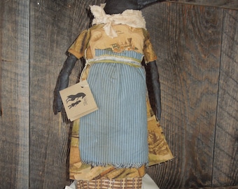 Raven Crow Primitive Soft Sculpture Doll Railroad RR print with or without doll stand