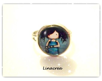 Ring adjustable "bluish black haired little girl"