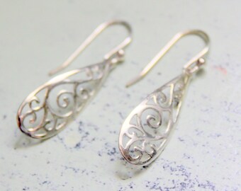 Sterling Silver Scroll Dangle Earrings 925 Vintage