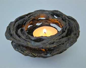 Votive Candle Holder Ceramic Lantern Tea Light Pottery Luminary Bird Nest