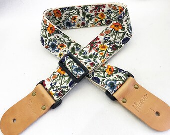 Selected Promotion item! NuovoDesign Botanical prints ( 3 patterns available) Guitar strap, leather parts