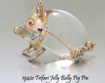 Trifari Sterling Jelly Belly Pig Pin 1943 Vermeil A. Philippe Patent 135173