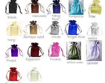 6x9 SATIN SELECT COLOR custom list - 6x9 inch drawstring bags gift favor party, bridal Black Chocolate Navy Blue Turquoise