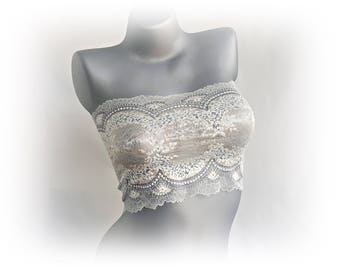 Stretch lace tube top Sheer bandeau top See through lingerie Flower lace camisole Cami cover, B2326
