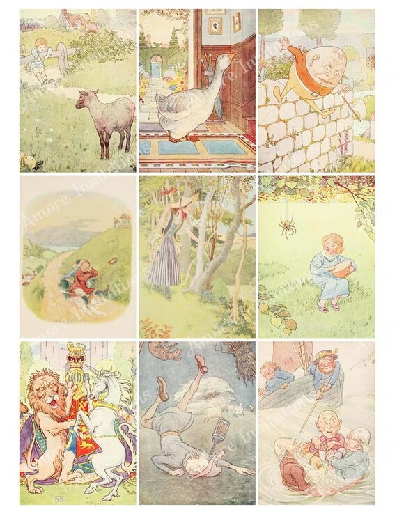 printable vintage nursery rhymes digital collage sheet clip