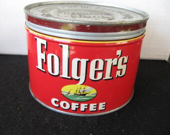 Vintage Collectible Folger's Coffee Tin -Keywind-original lid