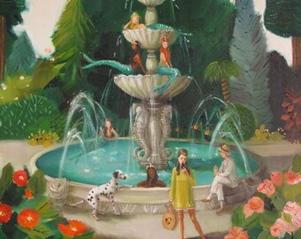 Selfie at the Mermaid Public Fountain. Art Print.