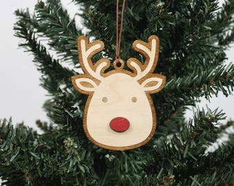 Rudolph Ornament | Wood Ornament | Holiday Decoration | Holiday Ornament | Christmas Ornament | Home Decor | Reindeer | Made in Maine