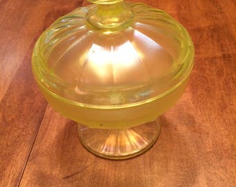 Yellow Vaseline glass candy dish.