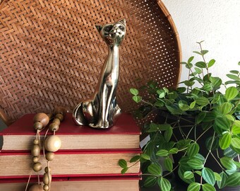 vintage brass cat figurine cute kitty shiny