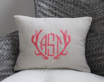 Deer Antler Monogram Pillow Cover - Personalized Throw Pillow - Boho Decor - Baby Gift - Wedding Gift - Dorm Decor