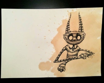 The Cheshire Cat-Original Tea-stained pen and ink drawing