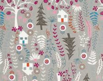 Forest Houses on Taupe from Timeless Treasure's Folklore Forest Collection
