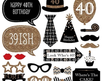 40th birthday Photo Booth Props 20 Piece Set - Party Photo Props - birthday Party Favor,40th props , 40th birthday props