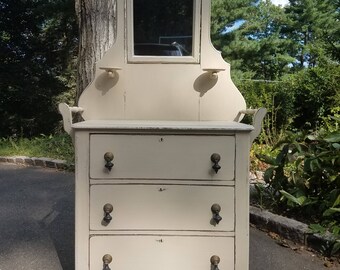 Hand Painted Antique Victorian Washstand / Dresser with Mirror - LOCAL PICKUP/DELIVERY Only