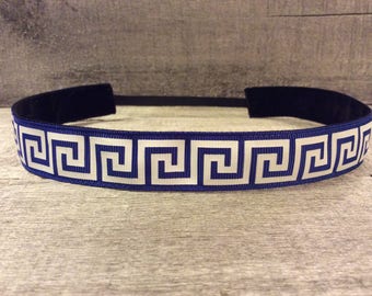 Navy Greek Key Nonslip Headband, Noslip Headband, Sports Headband, Running Headband, Athletic Headband