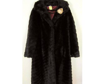 Vintage Faux Fur Coat, 60s Coat, Brown Faux Fur, Fur Brooch, Mod Coat, Hippy Coat, Hippie Coat, Boho Coat, Glam Rock, Evening Coat